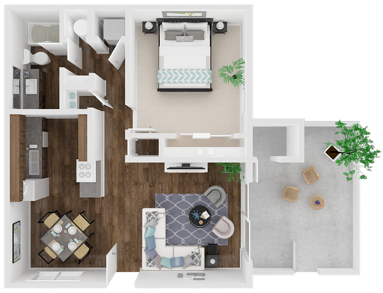 Floor plan for 1 bed, 1 bath, 660 sqft
